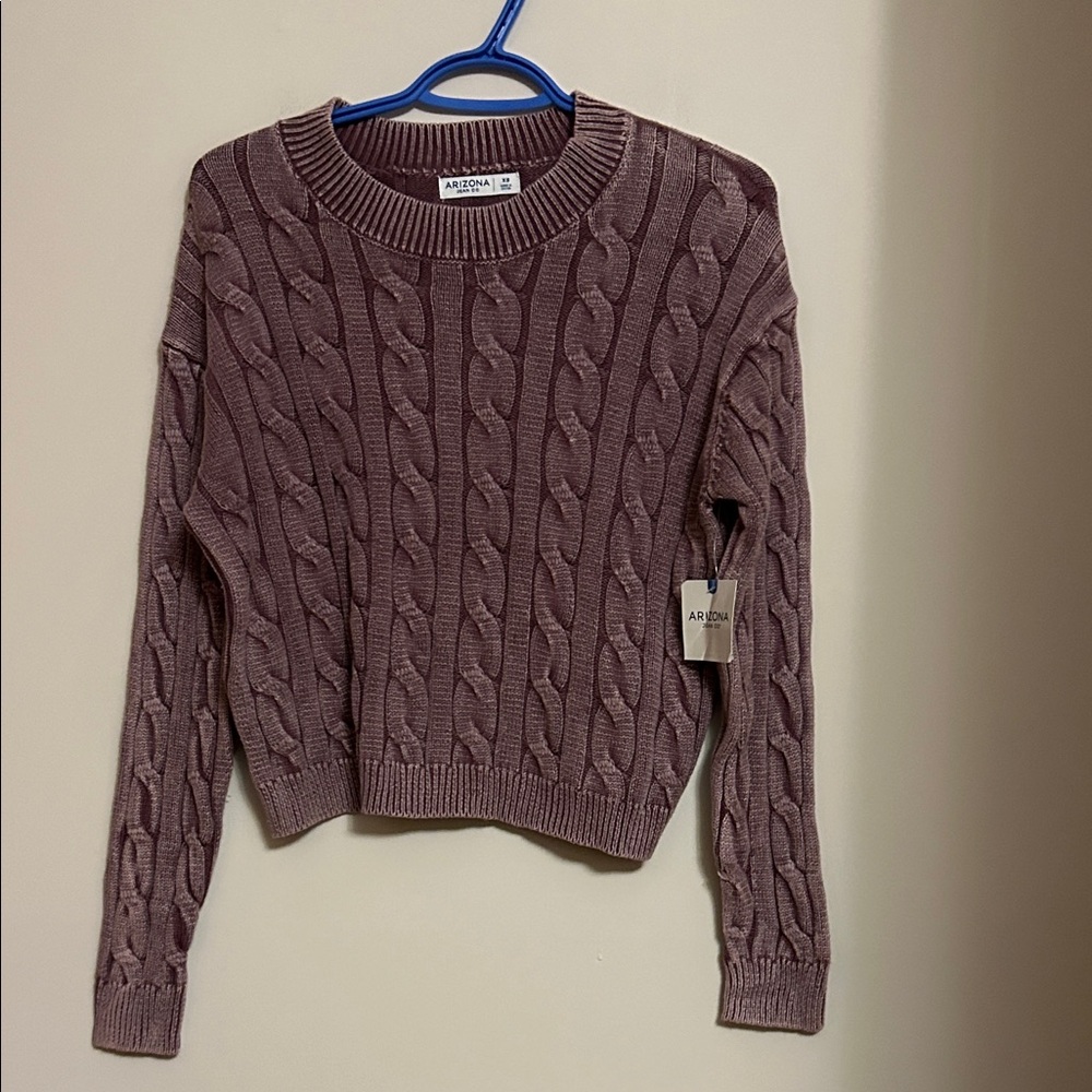 Arizona cable knit lilac color sweater short length long sleeves size XS.  NWT